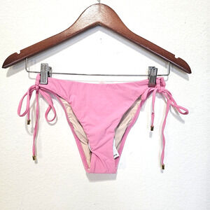 NEW!! PQ PilyQ Swim SIZE M Loop Tie Teeny Pink Bikini Bottoms ONLY Tie Sides